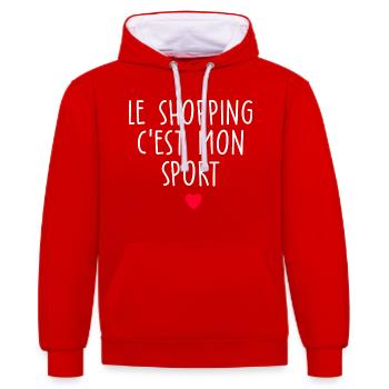 le shopping c est mon sport / cadeau humour femme - Sweat à capuche contrasté - rouge/blanc - Devant - Liana (172cm) & Jaron (178cm)
