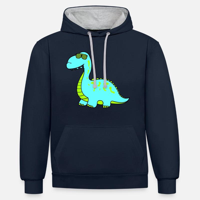 Dino Cool - Sweat à capuche contrasté - bleu marine/gris chiné