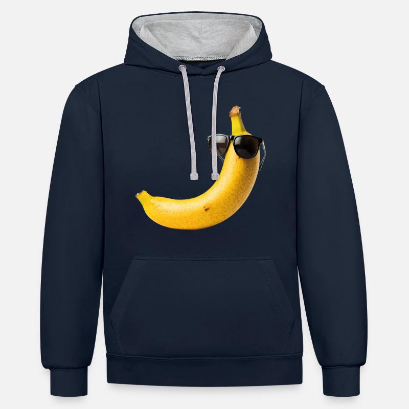 Lunettes de soleil banane drôle - Sweat à capuche contrasté - bleu marine/gris chiné