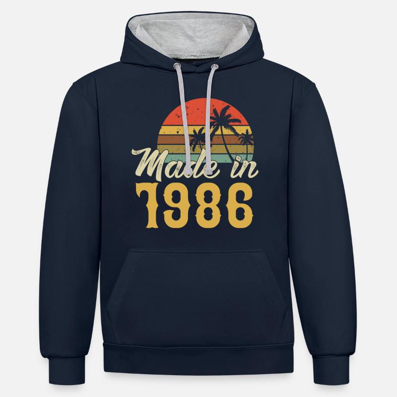 Cadeau d'anniversaire fabriqué en 1986 - Sweat à capuche contrasté - bleu marine/gris chiné