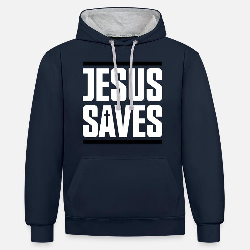 jesus saves - Sweat à capuche contrasté - bleu marine/gris chiné