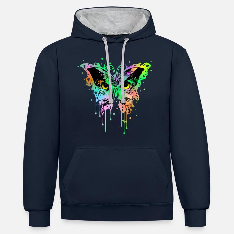 Hibou Papillon 1 - Sweat à capuche contrasté - bleu marine/gris chiné
