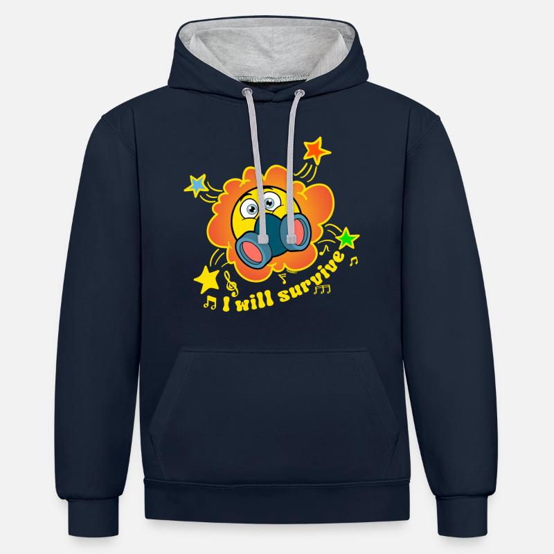 I will survive - Sweat à capuche contrasté - bleu marine/gris chiné