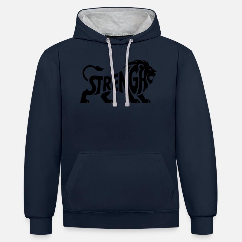 Strength - Logo du lion cool - Sweat à capuche contrasté - bleu marine/gris chiné