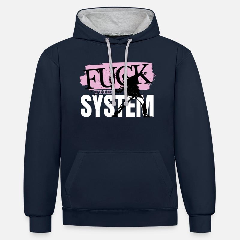 Fuck le système - Sweat à capuche contrasté - bleu marine/gris chiné