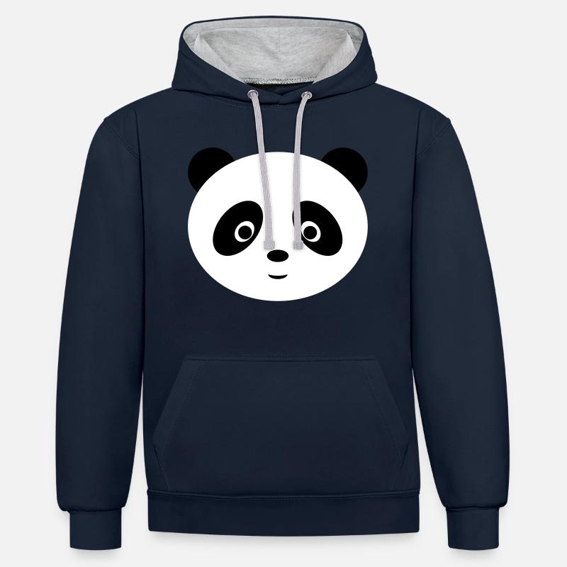 Panda doux - Sweat à capuche contrasté - bleu marine/gris chiné