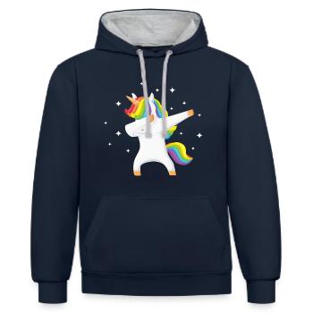 DABBING UNICORN RAINBOW STARS MAGIC KIDS GIRL GIFT - Kontrast-Hoodie - Navy/Grau meliert - Vorne - Nico (186cm)