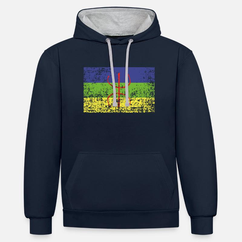 design original drapeau amazigh - Sweat à capuche contrasté - bleu marine/gris chiné