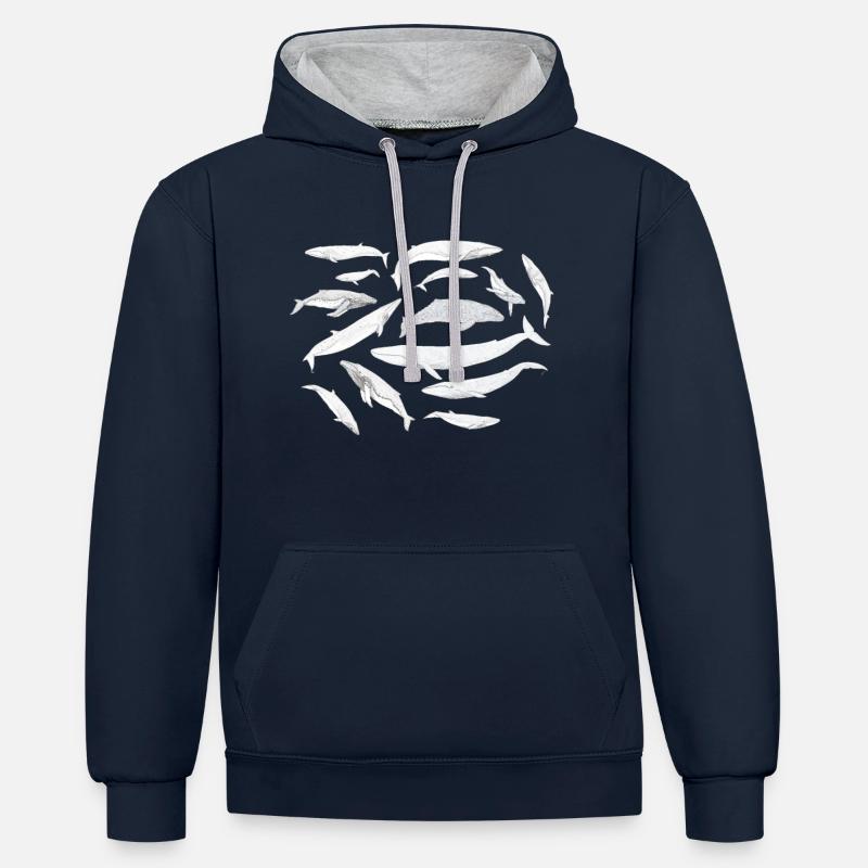 Baleines - Baleines - Baleines - Sweat à capuche contrasté - bleu marine/gris chiné