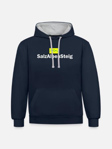 Salzalpensteig - Kontrast-Hoodie - Navy/Grau meliert