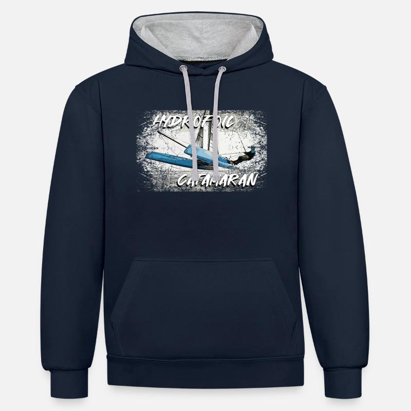 Hydroptère catamaran - Sweat à capuche contrasté - bleu marine/gris chiné