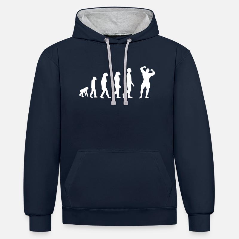 Culturisme évolution - Sweat à capuche contrasté - bleu marine/gris chiné