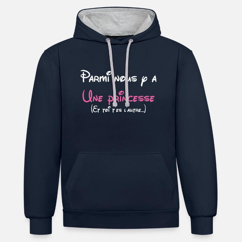 ♥Princesse c'est moi♥ - Sweat à capuche contrasté - bleu marine/gris chiné