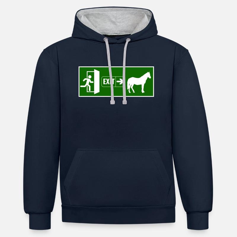 Exit raus zum pferd - Kontrast-Hoodie - Navy/Grau meliert