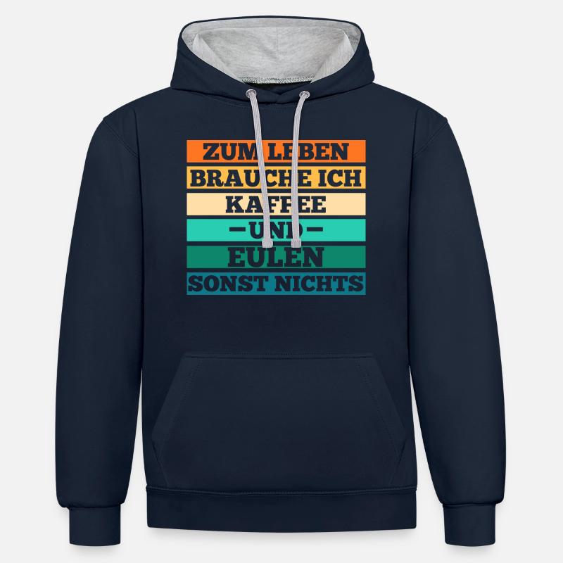 Kaffee Eulen - Kontrast-Hoodie - Navy/Grau meliert