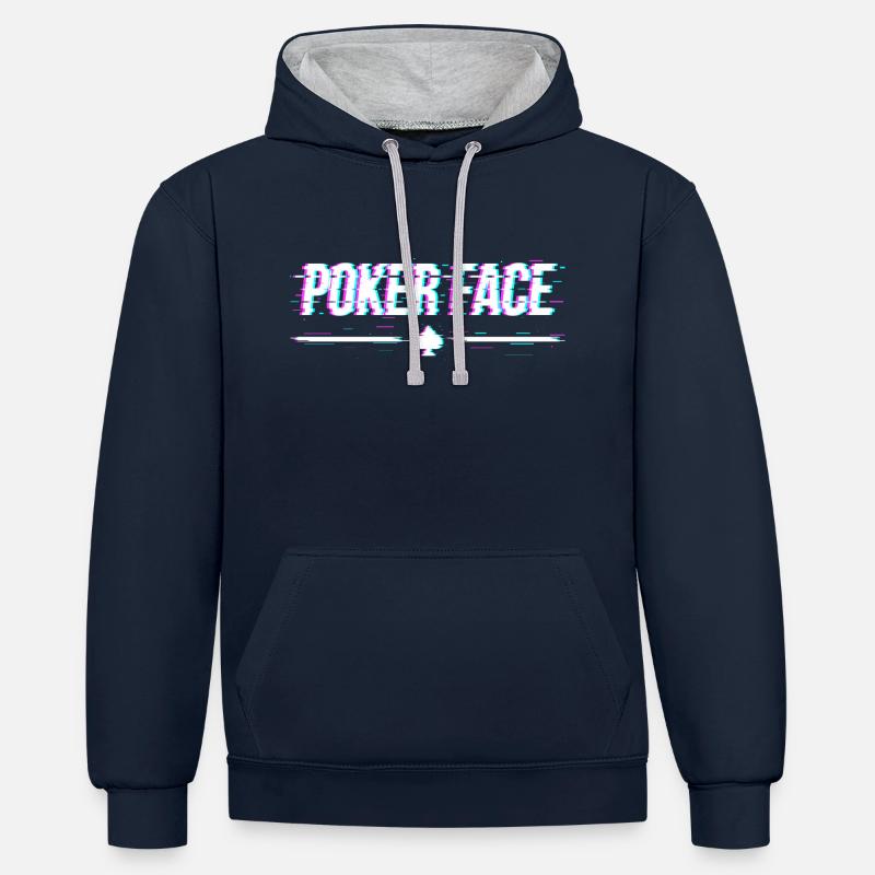pokerface - Sweat à capuche contrasté - bleu marine/gris chiné