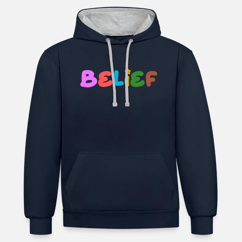 Pensée positive de foi - Sweat à capuche contrasté - bleu marine/gris chiné