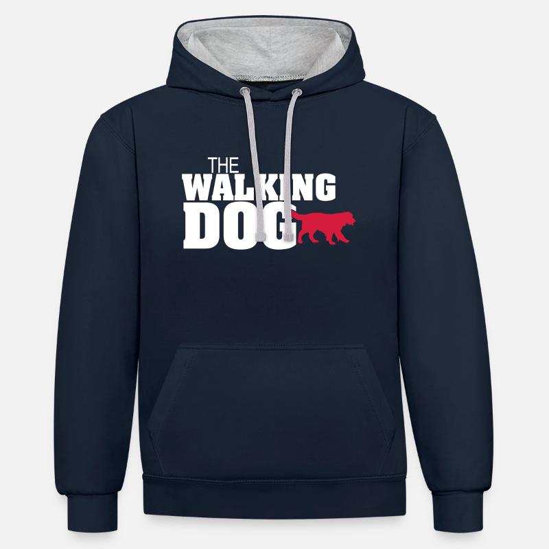 The Dog Walking Round 2 - Sweat à capuche contrasté - bleu marine/gris chiné