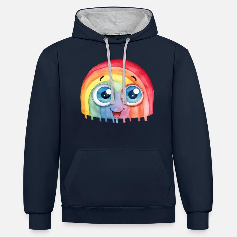 Dessin à l’aquarelle arc-en-ciel - Sweat à capuche contrasté - bleu marine/gris chiné