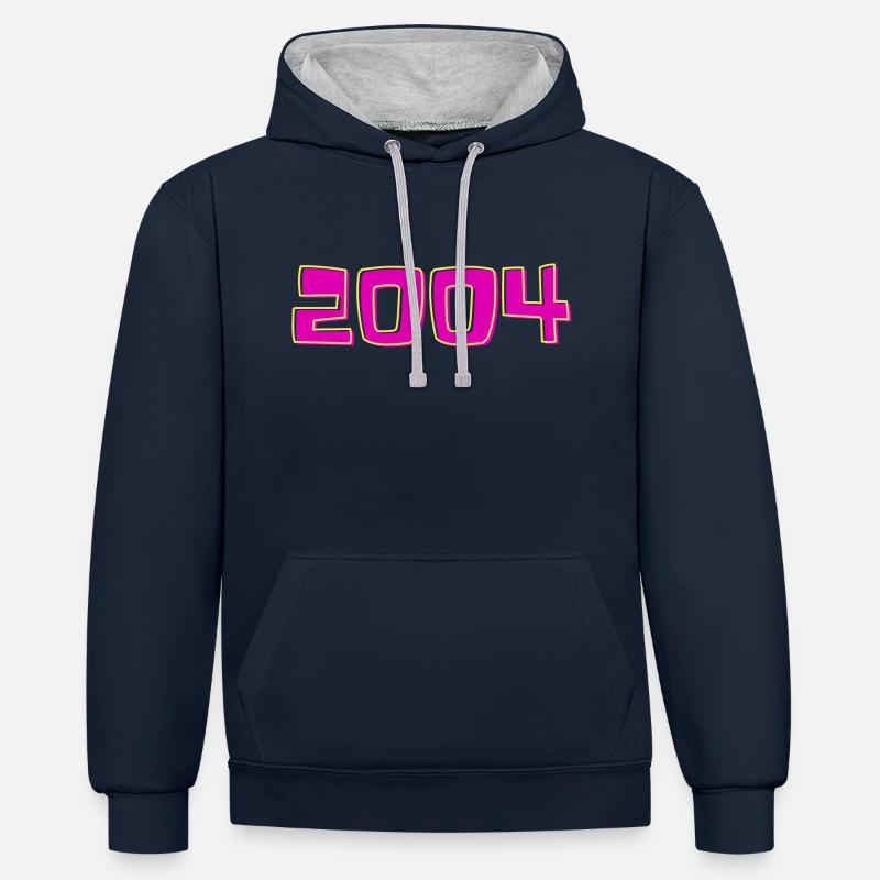Année 2004 rose et jaune - Sweat à capuche contrasté - bleu marine/gris chiné