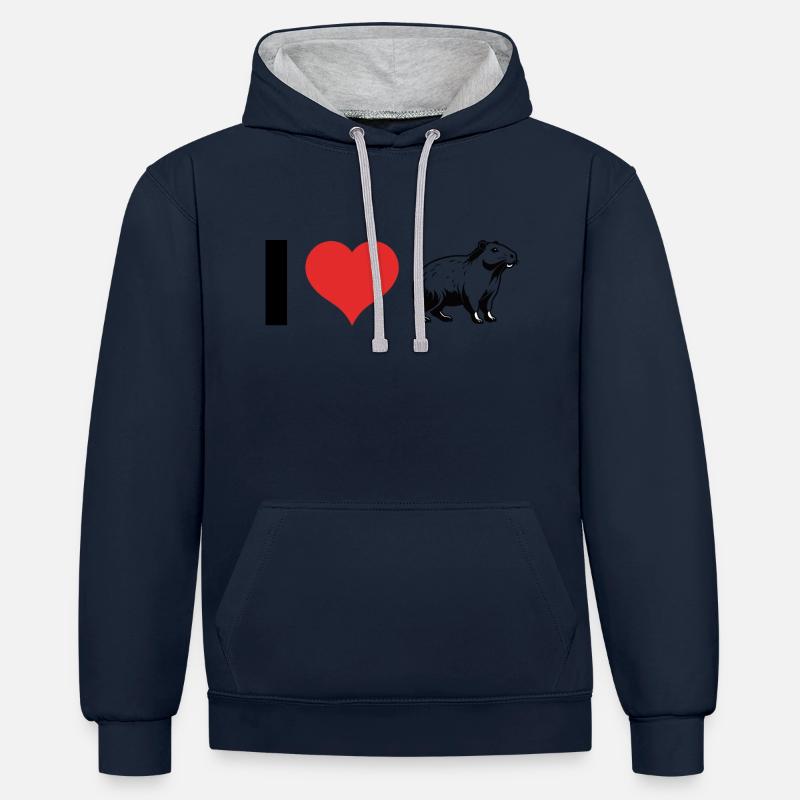 J’adore Capybara - Pet Design - Sweat à capuche contrasté - bleu marine/gris chiné