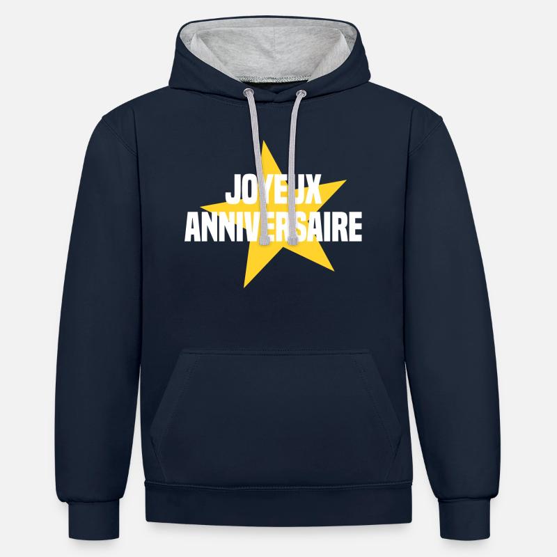 Joyeux anniversaire étoile - Sweat à capuche contrasté - bleu marine/gris chiné
