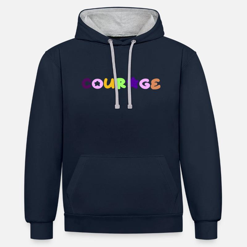 Courage, pensée positive - Sweat à capuche contrasté - bleu marine/gris chiné