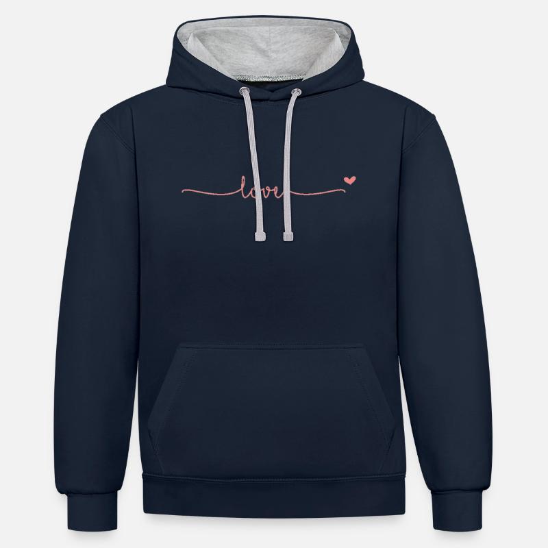 Love - Kontrast-Hoodie - Navy/Grau meliert