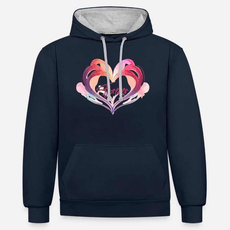 L’AMOUR POUR TOUJOURS - Sweat à capuche contrasté - bleu marine/gris chiné