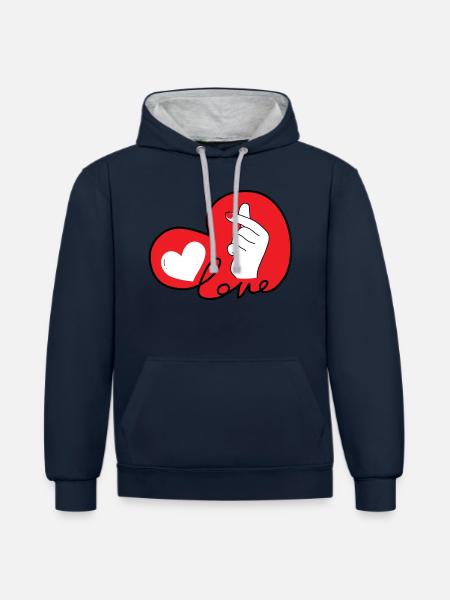 LOVE dito cuore typo 3 - Felpa con cappuccio in contrasto cromatico - navy/grigio melange