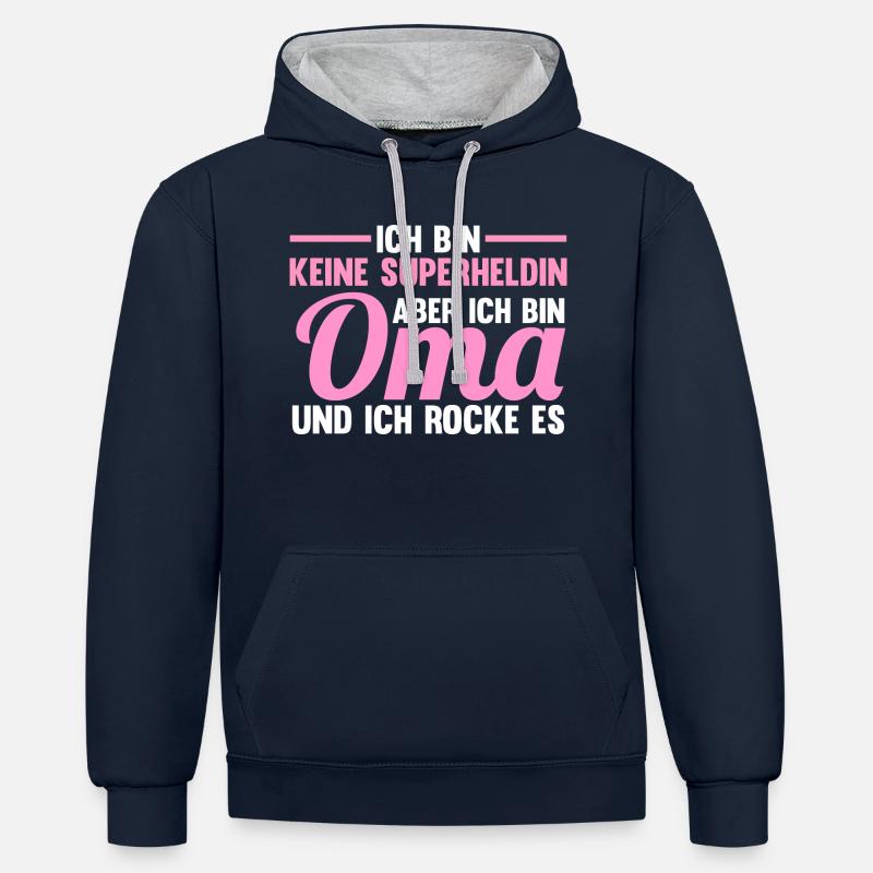 Großmutter Oma - Kontrast-Hoodie - Navy/Grau meliert