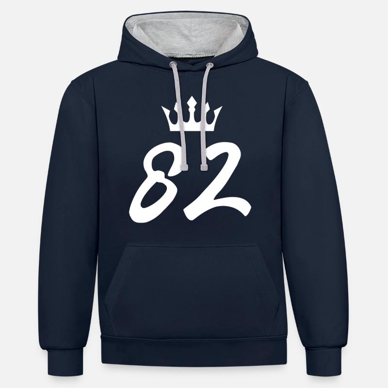 82 Couronne numérique - Sweat à capuche contrasté - bleu marine/gris chiné