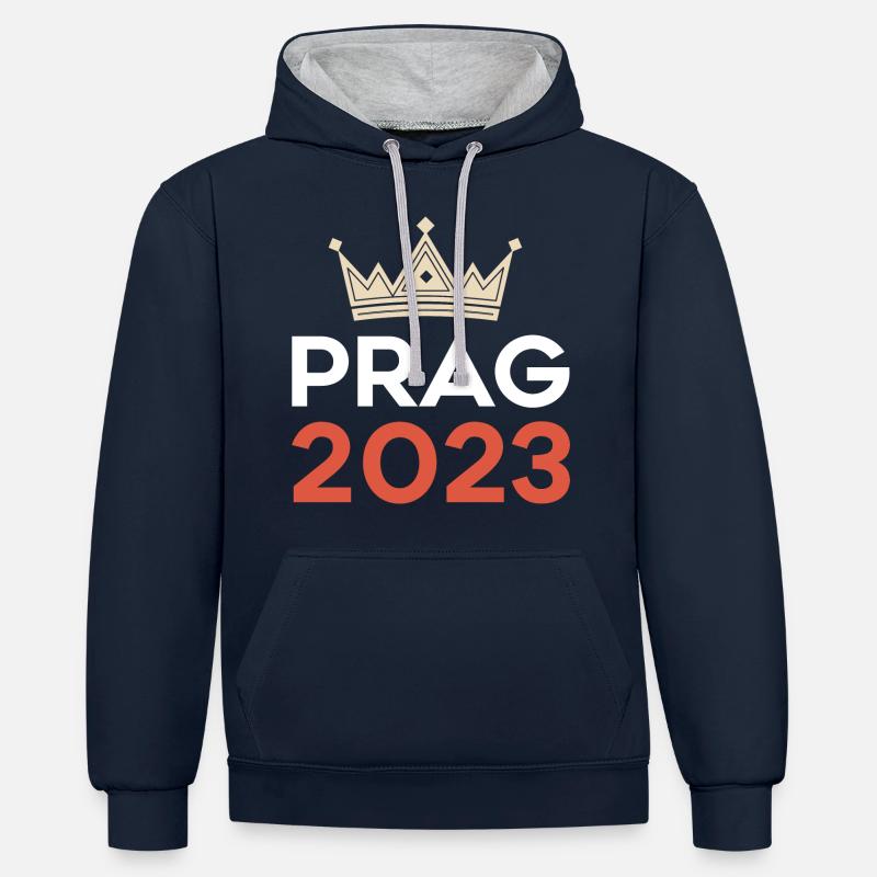 Prague 2023 - Sweat à capuche contrasté - bleu marine/gris chiné