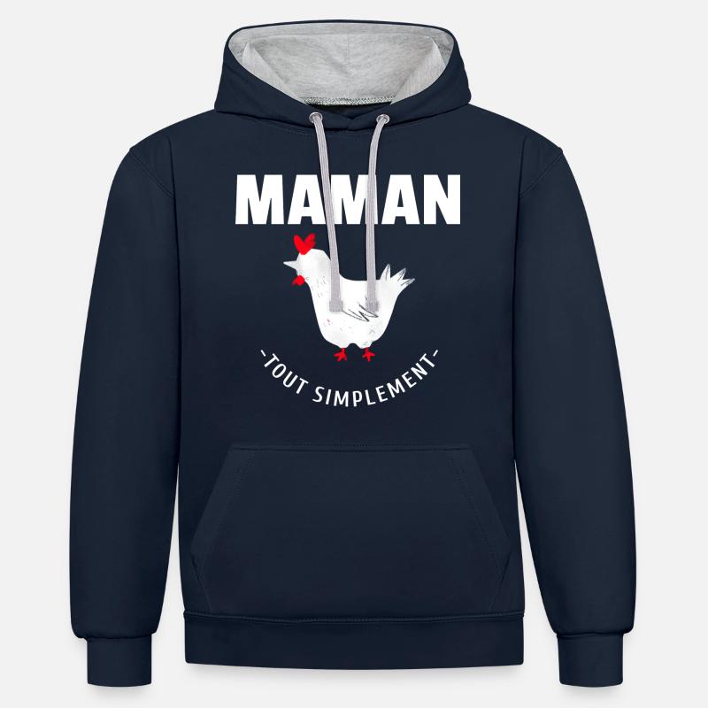 Maman poule - Sweat à capuche contrasté - bleu marine/gris chiné