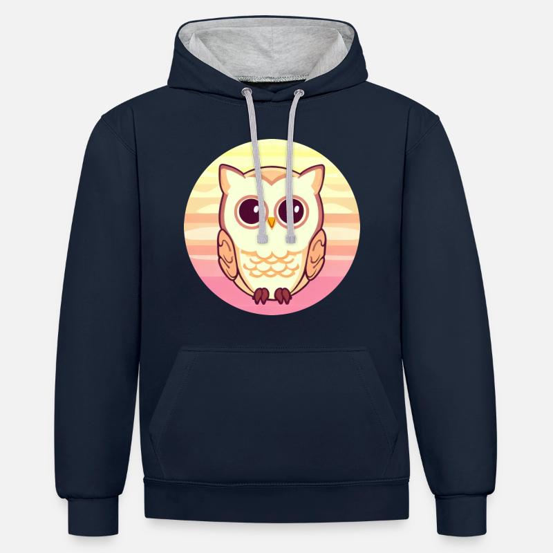 Owl Sunset Design - Sweat à capuche contrasté - bleu marine/gris chiné