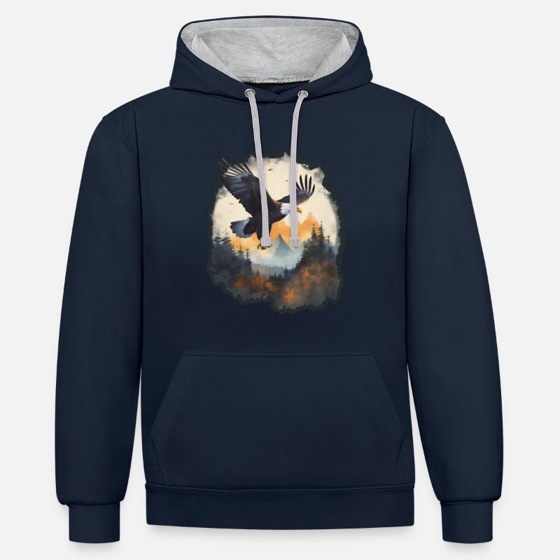 Conception d’aventure: Majestic Eagle - Sweat à capuche contrasté - bleu marine/gris chiné