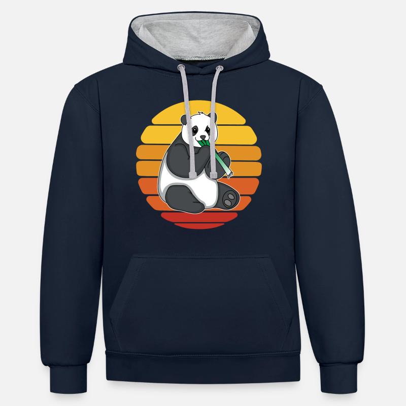 Panda panda ours mange panda panda - Sweat à capuche contrasté - bleu marine/gris chiné