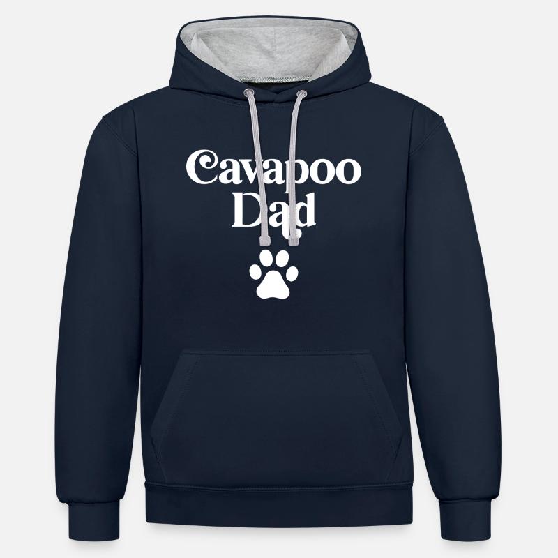 Papa Cavapoo - Sweat à capuche contrasté - bleu marine/gris chiné