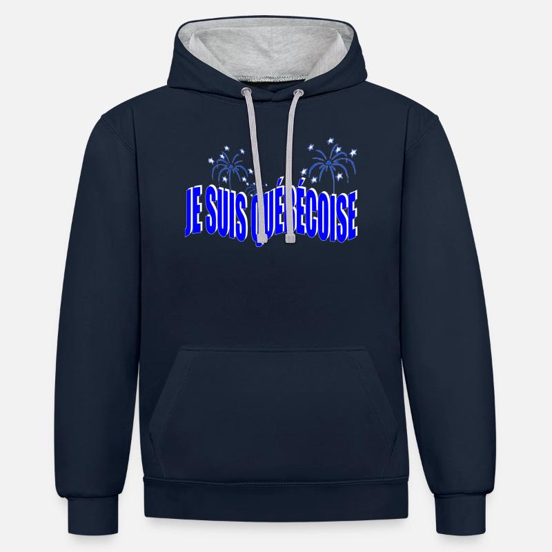 JE SUIS QUÉBÉCOISE (bleu) - Sweat à capuche contrasté - bleu marine/gris chiné