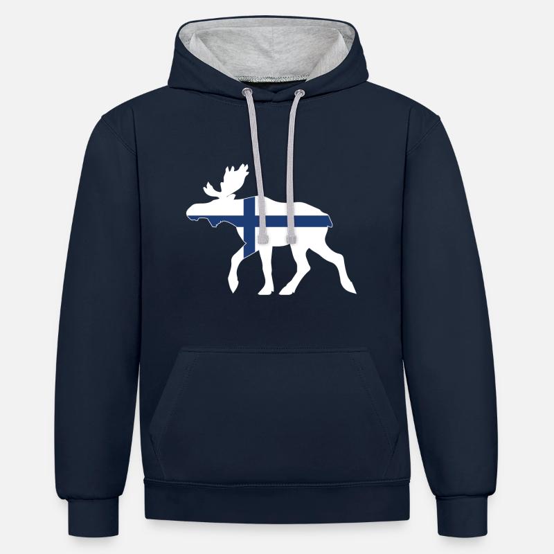 Orignal de Finlande - Sweat à capuche contrasté - bleu marine/gris chiné