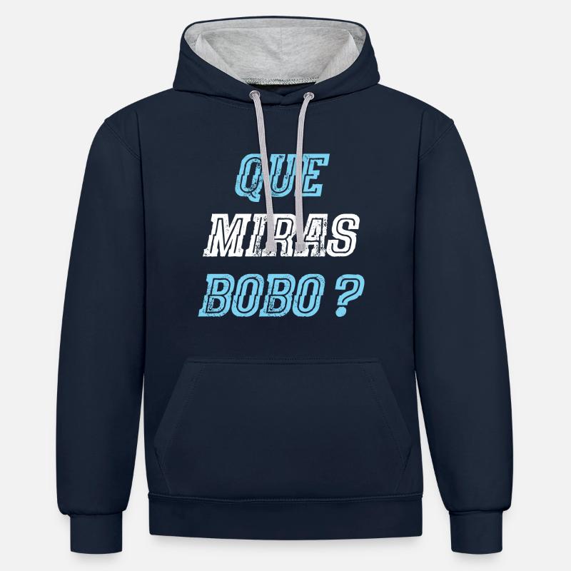Que miras Bobo - Sweat à capuche contrasté - bleu marine/gris chiné
