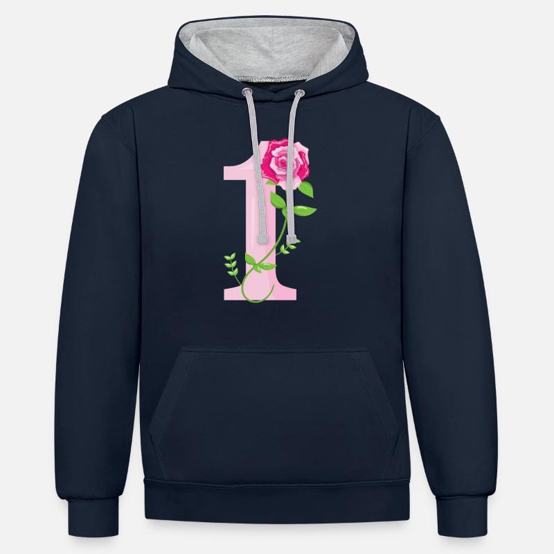 1 NOMBRE - Sweat à capuche contrasté - bleu marine/gris chiné