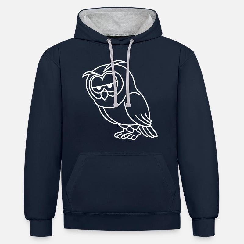 Bande dessinée Owl - Sweat à capuche contrasté - bleu marine/gris chiné