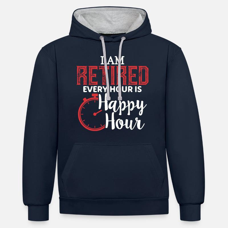 Retraité, Chaque heure compte. Retraité - Sweat à capuche contrasté - bleu marine/gris chiné