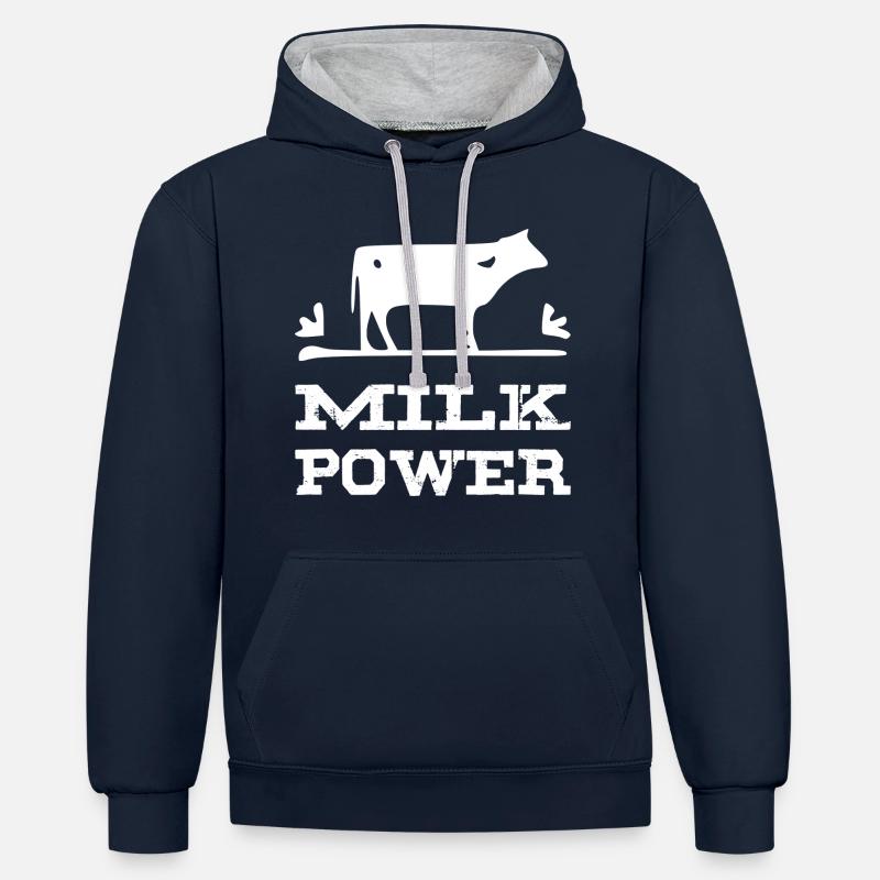 Lait puissance blanc - Sweat à capuche contrasté - bleu marine/gris chiné