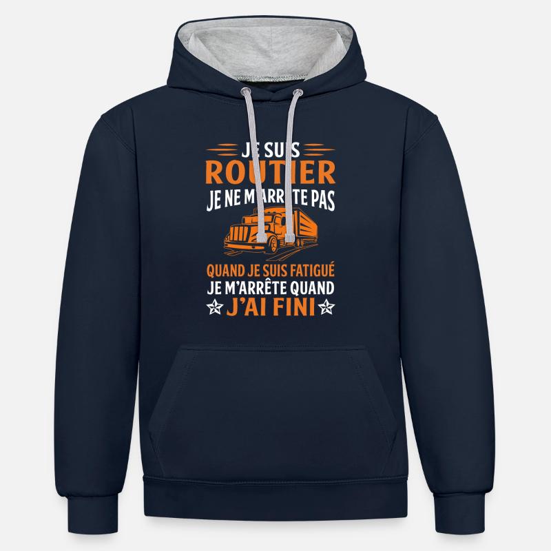 Je suis routier - Sweat à capuche contrasté - bleu marine/gris chiné
