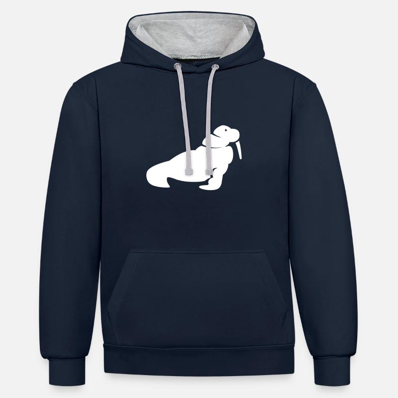 Morse blanc - Sweat à capuche contrasté - bleu marine/gris chiné