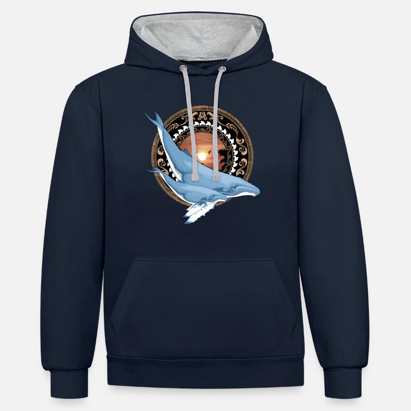 Baleine à bosse hawaïenne - Sweat à capuche contrasté - bleu marine/gris chiné