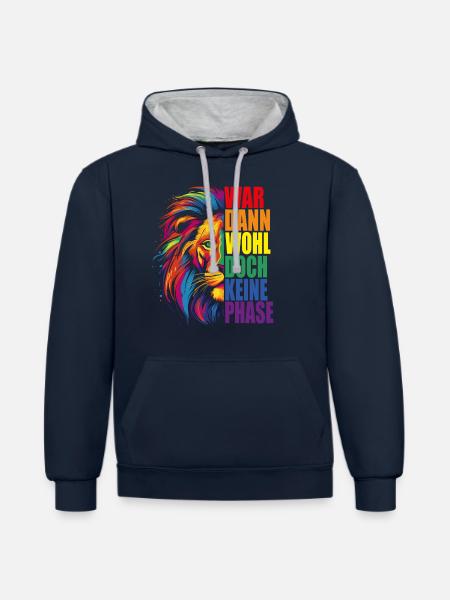 LGBT Gay Pride Regenbogen Flagge Löwe LGBTQ CSD - Kontrast-Hoodie - Navy/Grau meliert