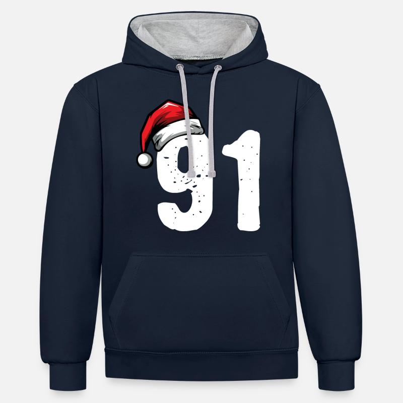 91 Numéro Noël - Sweat à capuche contrasté - bleu marine/gris chiné